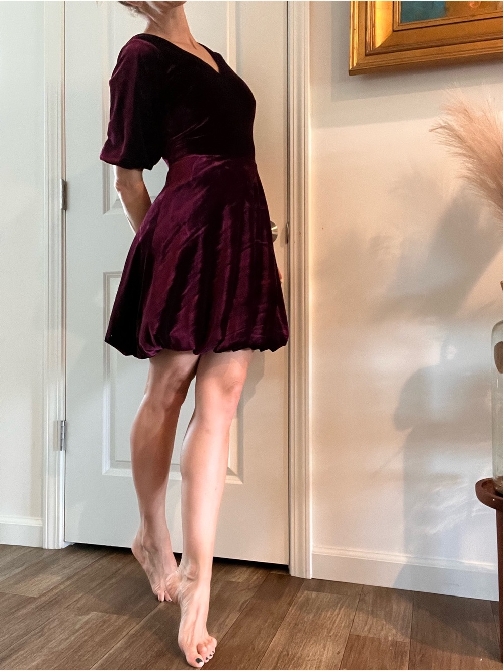 BCBGeneration Velvet Bubble Dress in burgundy